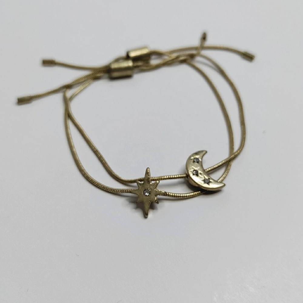 Gold Star & Moon Adjustable Bracelet Set